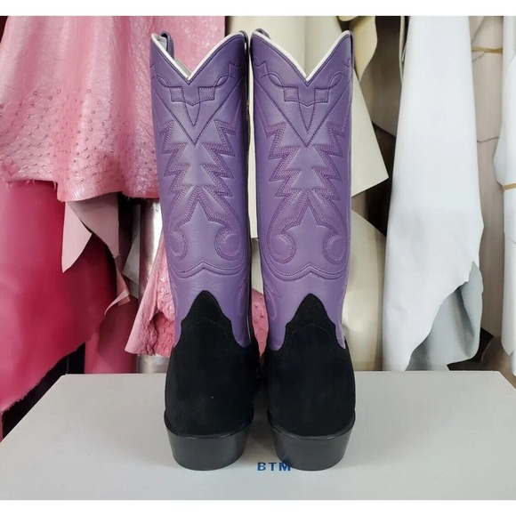 Kimmel Boot Co. Custom Shop Black Pig & Purple Calf Western Boots Women's 9 B - Picture 5 of 10